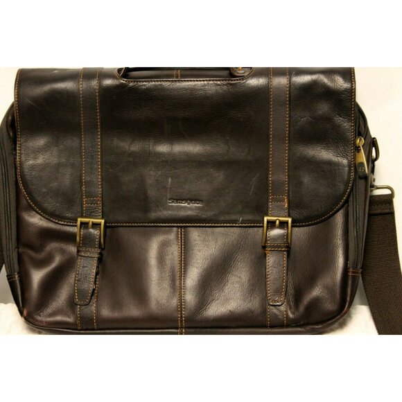 Samsonite Brown Leather Briefcase Laptop Bag Multiple Pockets Shoulder Strap - Picture 2 of 10